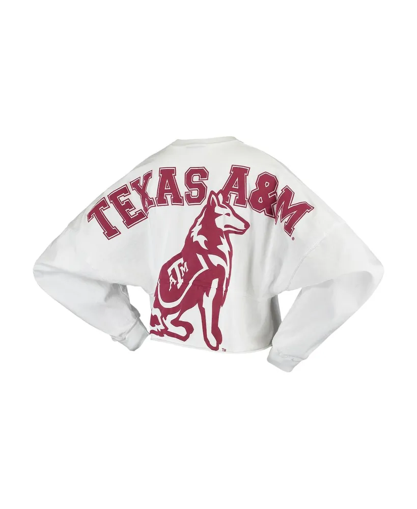 Women's White Texas A M Aggies Raw Hem Cropped Spirit Jersey Long Sleeve T-shirt