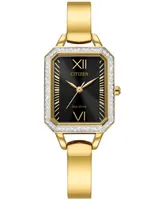 Citizen Eco-Drive Women's Crystal Gold-Tone Stainless Steel Bangle Bracelet Watch 23mm