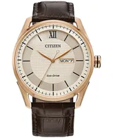 Citizen Eco-Drive Men's Brown Leather Strap Watch 42mm