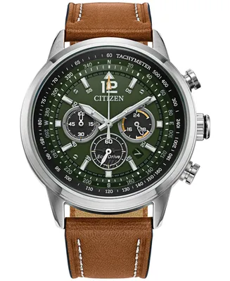 Citizen Eco-Drive Men's Chronograph Avion Brown Leather Strap Watch 44mm