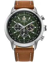 Citizen Eco-Drive Men's Chronograph Avion Brown Leather Strap Watch 44mm