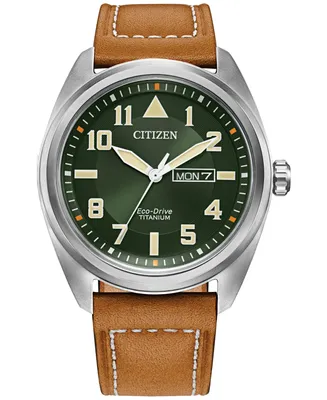 Citizen Eco-Drive Men's Garrison Brown Leather Strap Watch, 42mm