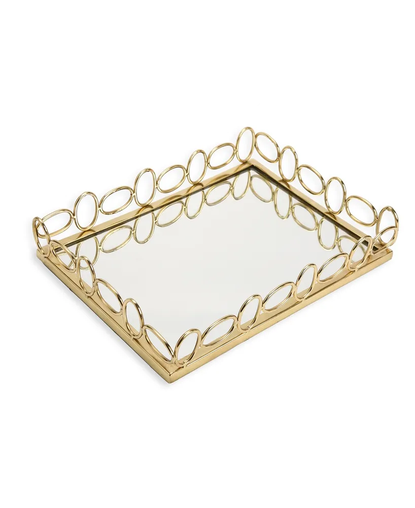 13.5" Oblong Mirror Tray with Circular Design - Gold