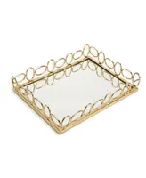 13.5" Oblong Mirror Tray with Circular Design - Gold
