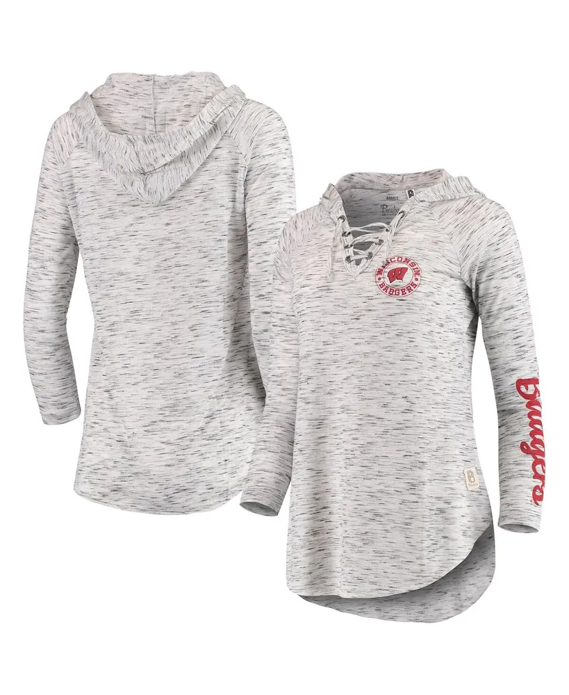 Women's Pressbox Gray Wisconsin Badgers Space Dye Lace-Up V-Neck Long Sleeve T-shirt