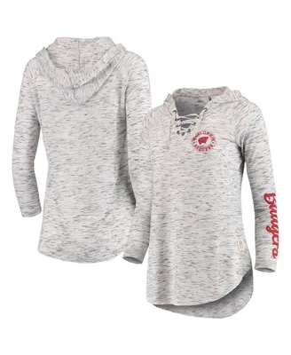 Women's Pressbox Gray Wisconsin Badgers Space Dye Lace-Up V-Neck Long Sleeve T-shirt