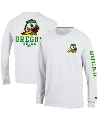 Men's Champion White Oregon Ducks Team Stack Long Sleeve T-shirt