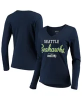 Women's G-iii 4Her by Carl Banks College Navy Seattle Seahawks Post Season Long Sleeve V-Neck T-shirt