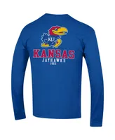 Men's Champion Royal Kansas Jayhawks Team Stack Long Sleeve T-shirt