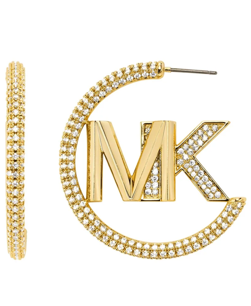 Michael Kors Women's Faceted Mk Pave Hoop 14K Gold Plated Brass with Clear Stones