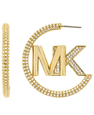 Michael Kors Women's Faceted Mk Pave Hoop 14K Gold Plated Brass with Clear Stones