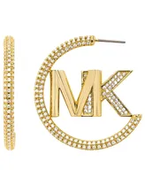 Michael Kors Women's Faceted Mk Pave Hoop 14K Gold Plated Brass with Clear Stones