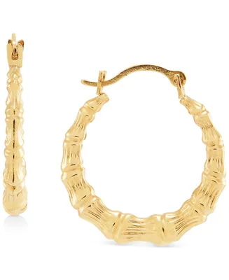 Textured Bamboo-Look Small Hoop Earrings in 10k Gold, 5/8"
