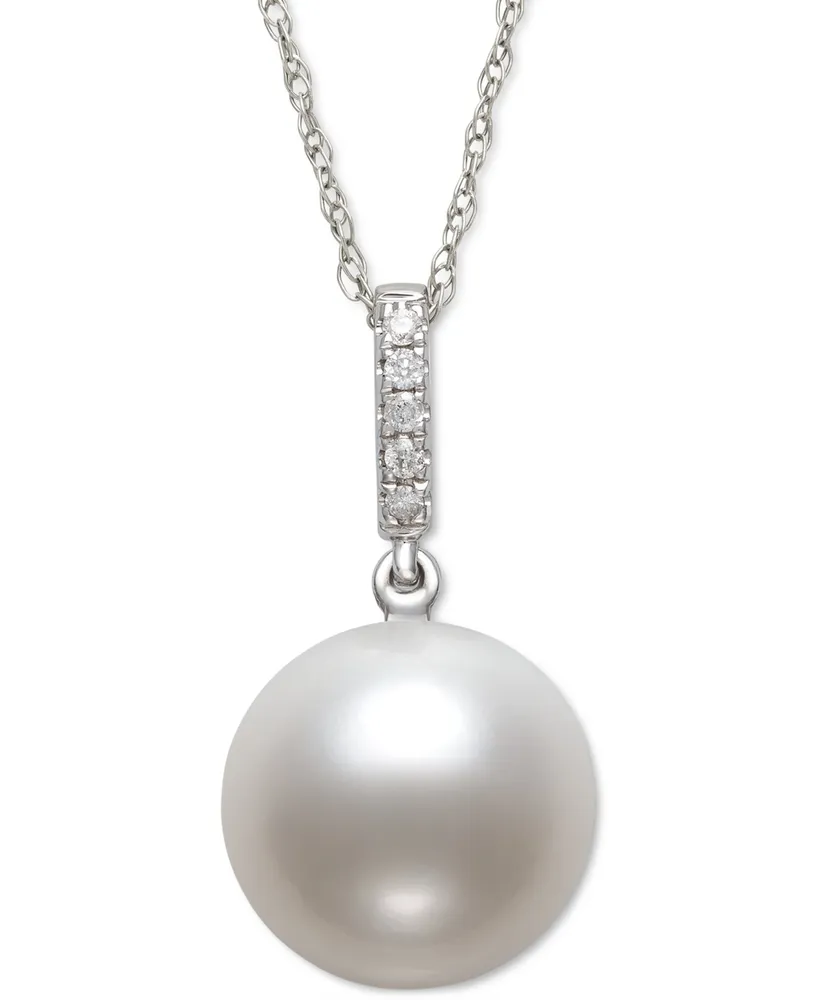 Belle de Mer Cultured Freshwater Pearl (6mm) & Diamond Accent 18" Pendant Necklace in 14k White Gold, Created for Macy's