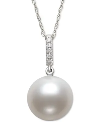 Belle de Mer Cultured Freshwater Pearl (6mm) & Diamond Accent 18" Pendant Necklace in 14k White Gold, Created for Macy's