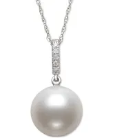 Belle de Mer Cultured Freshwater Pearl (6mm) & Diamond Accent 18" Pendant Necklace in 14k White Gold, Created for Macy's