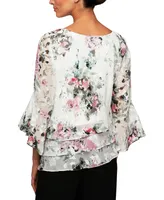 Alex Evenings Petite Tiered Asymmetrical Hem Chiffon Top