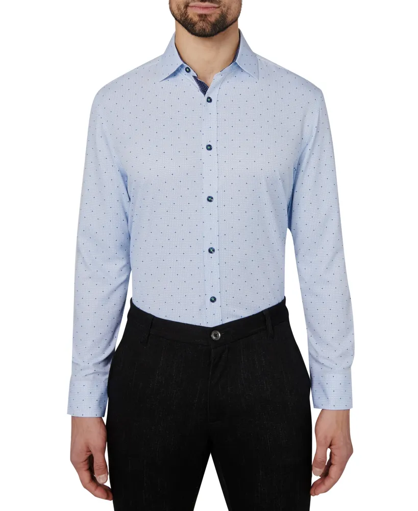 Men's Regular Fit Non-Iron Geo Print Performance Dress Shirt