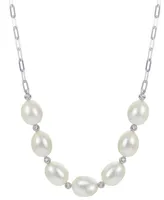 Cultured Freshwater Pearl (9-10mm) Paperclip Link 18" Statement Necklace in Sterling Silver