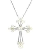 Cultured Freshwater Pearl (3 - 4-1/2mm) Open Cross 18" Pendant Necklace in Sterling Silver