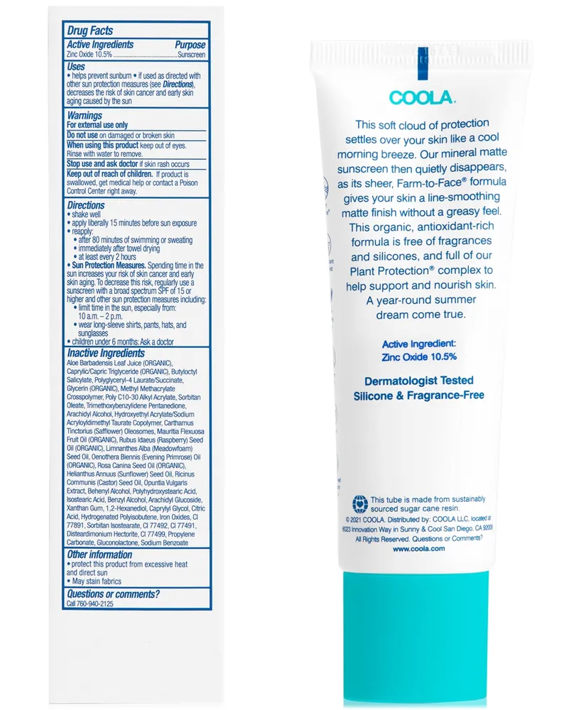 Coola Mineral Face Sunscreen Sheer Matte Spf 30