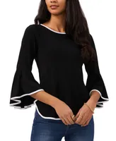 Sam & Jess Petite Contrast-Trim Bell-Sleeve Top