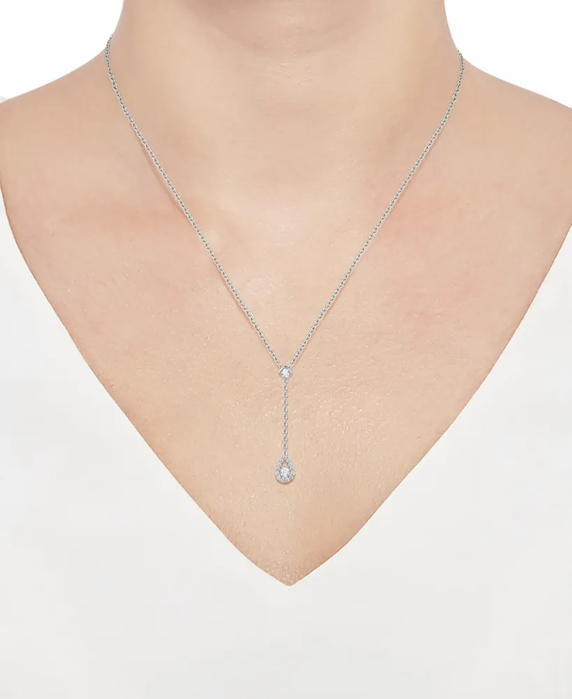Cubic Zirconia 17" Lariat Necklace in Sterling Silver