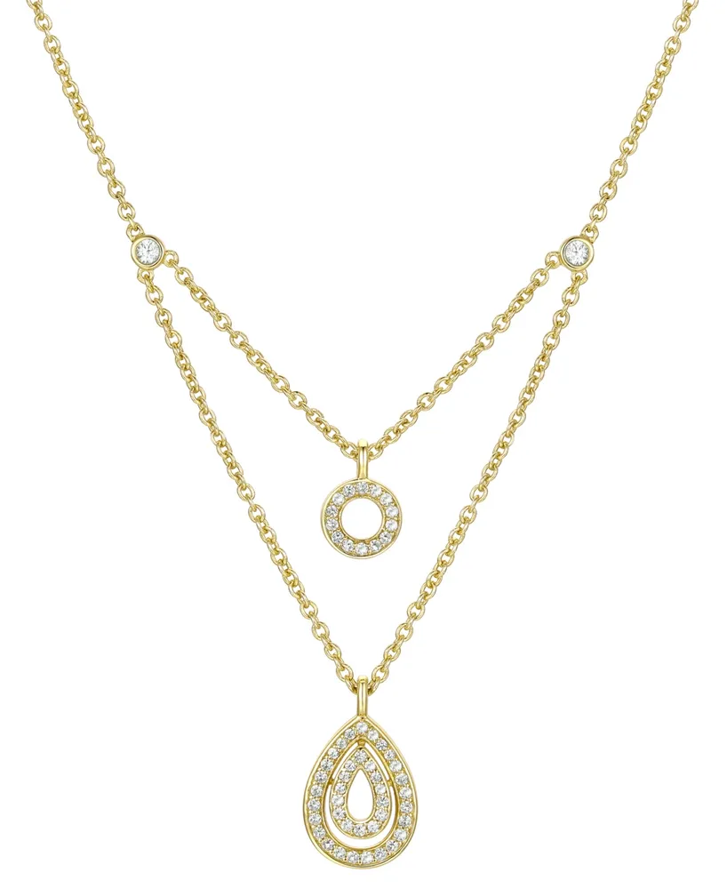 Cubic Zirconia Circle & Teardrop Layered 18" Pendant Necklace in 14k Gold-Plated Sterling Silver - Gold