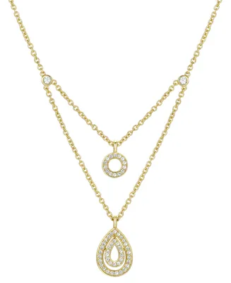 Cubic Zirconia Circle & Teardrop Layered 18" Pendant Necklace in 14k Gold-Plated Sterling Silver - Gold