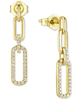 Cubic Zirconia Link Drop Earrings in Sterling Silver or 14k Gold-Plated Sterling Silver - Gold