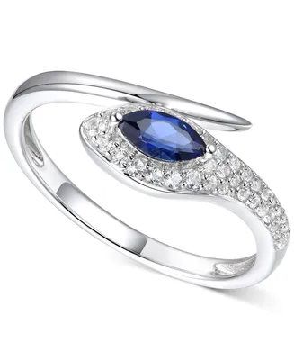 Lab-Grown Blue Sapphire (1/4 ct. t.w.) & White Sapphire (1/5 ct. t.w.) Bypass Ring in Sterling Silver