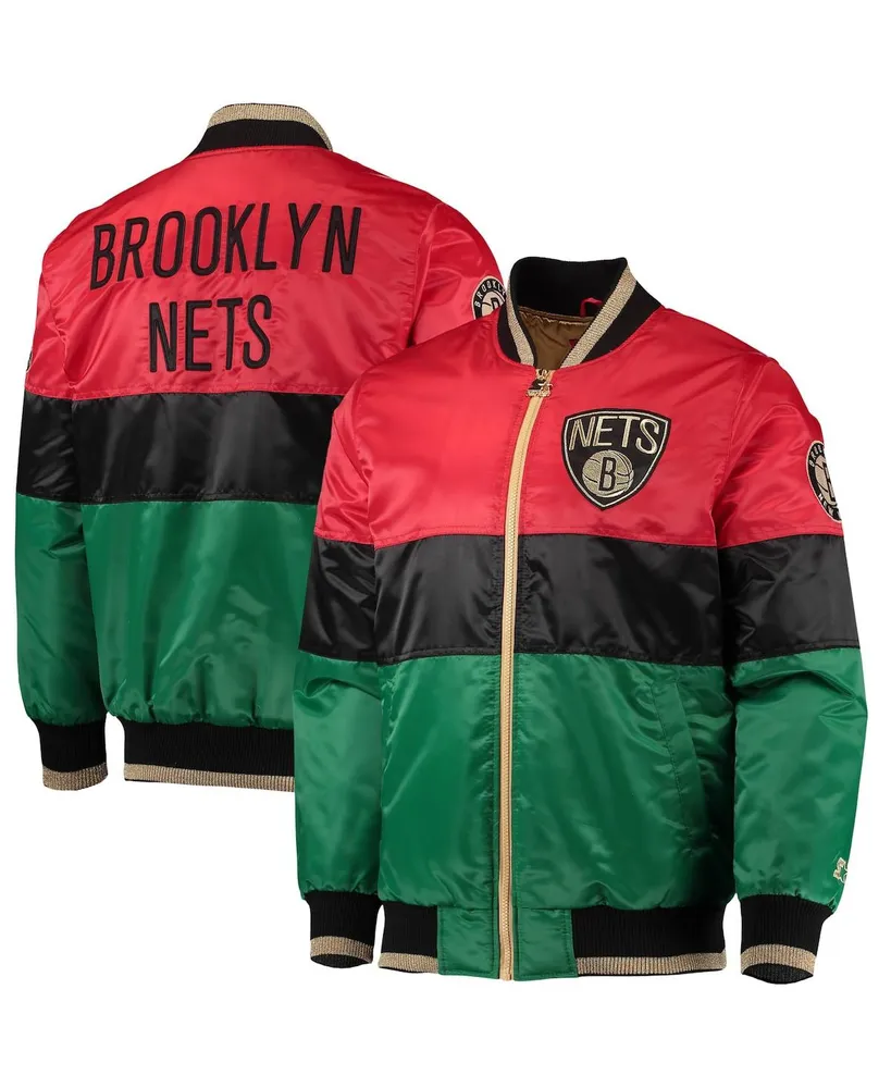 Men's Starter Red and Black Green Brooklyn Nets History Month Nba 75th Anniversary Full-Zip Jacket