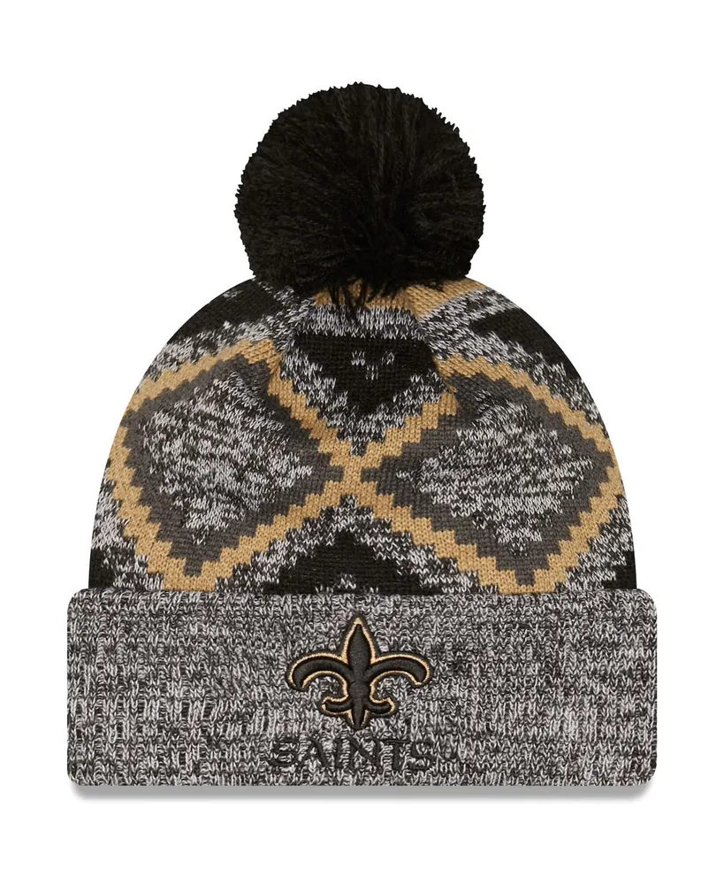 Men's New Era Black and Heathered Gray New Orleans Saints Grandpa Cuffed Knit Hat with Pom