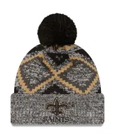 Men's New Era Black and Heathered Gray New Orleans Saints Grandpa Cuffed Knit Hat with Pom