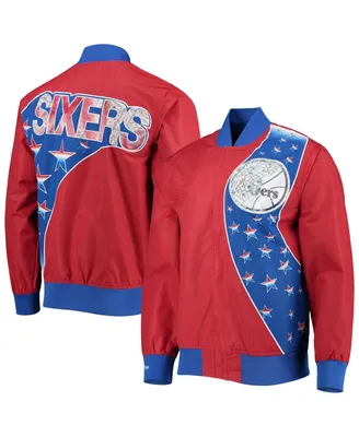 Men's Philadelphia 76Ers Red Mitchell & Ness Hardwood Classics 75th Anniversary Authentic Warmup Full-Snap Jacket