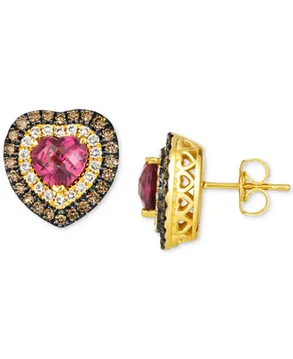 Le Vian Raspberry Rhodolite (2 ct. t.w.) & Diamond (3/4 ct. t.w.) Heart Stud Earrings in 14k Gold