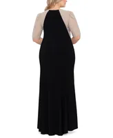 Xscape Plus Mixed-Media Rhinestone-Embellished Gown