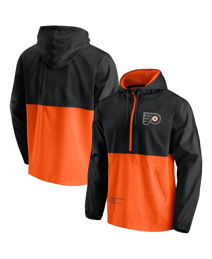 Men's Fanatics Black, Orange Philadelphia Flyers Thrill Seeker Anorak Half-Zip Jacket