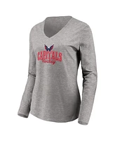 Women's Fanatics Red, Heather Gray Washington Capitals Short Sleeve and Long Sleeve V-Neck T-shirt Combo Pack