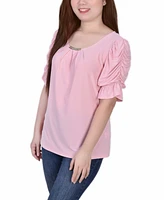 Ny Collection Petite Elbow Cuffed Sleeve Hardware Top