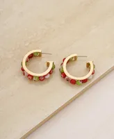 Ettika Green and Red Glass Beaded Hoop Earrings - Gold
