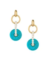 Ettika Imitation Pearl and Turquoise Donut Drop Earrings - Gold