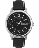Timex Men's Chicago Black Leather Watch 45mm