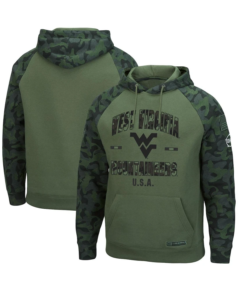 Men's Colosseum Olive, Camo West Virginia Mountaineers Oht Military-Inspired Appreciation Raglan Pullover Hoodie