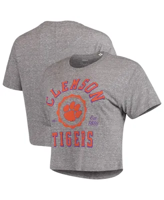 Women's Pressbox Gray Clemson Tigers Bishop Tri-Blend Knobi Crop T-shirt