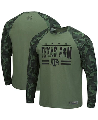 Men's Colosseum Olive, Camo Texas A&M Aggies Oht Military-Inspired Appreciation Raglan Long Sleeve T-shirt