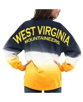 Women's Navy West Virginia Mountaineers Ombre Long Sleeve Dip-Dyed Spirit Jersey T-shirt