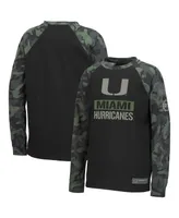 Big Boys Colosseum Black, Camo Miami Hurricanes Oht Military-Inspired Appreciation Raglan Long Sleeve T-shirt