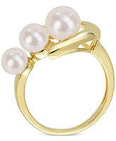 Cultured Freshwater Pearl (5 - 7-1/2mm) Heart Ring Gold-Tone Plated Sterling Silver