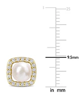 Cultured Freshwater Pearl (6mm) & Lab-Created White Sapphire (3/8 ct. t.w.) Square Halo Stud Earrings in 10k Gold